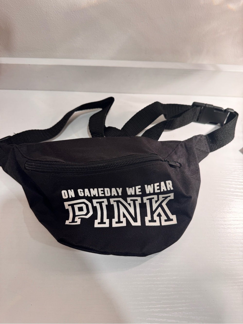 PINK Victoria's Secret Black Waist Bag with White Slogan